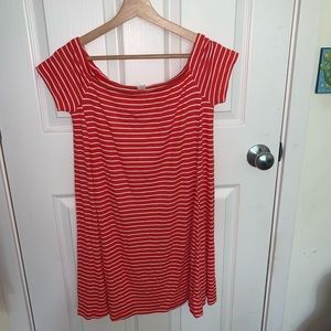peach/white striped off the shoulder t-shirt dress